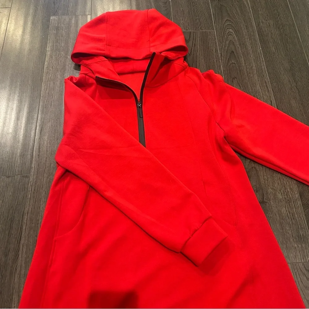 Red Hooded Dress with Zipper - Picture 6 of 11